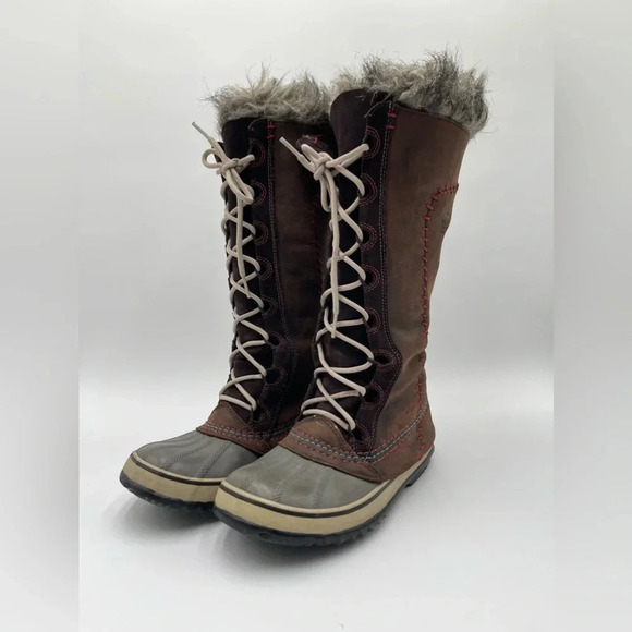 Sorel Cate the Great Tall Faux Fur Tusk Brown Leather Winter Boots Women’s 7 - Picture 1 of 14